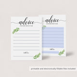 Greenery Baby Shower Advice Cards Printable and Virtual