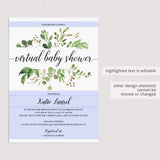 Greenery Virtual Baby Shower Invitation Template