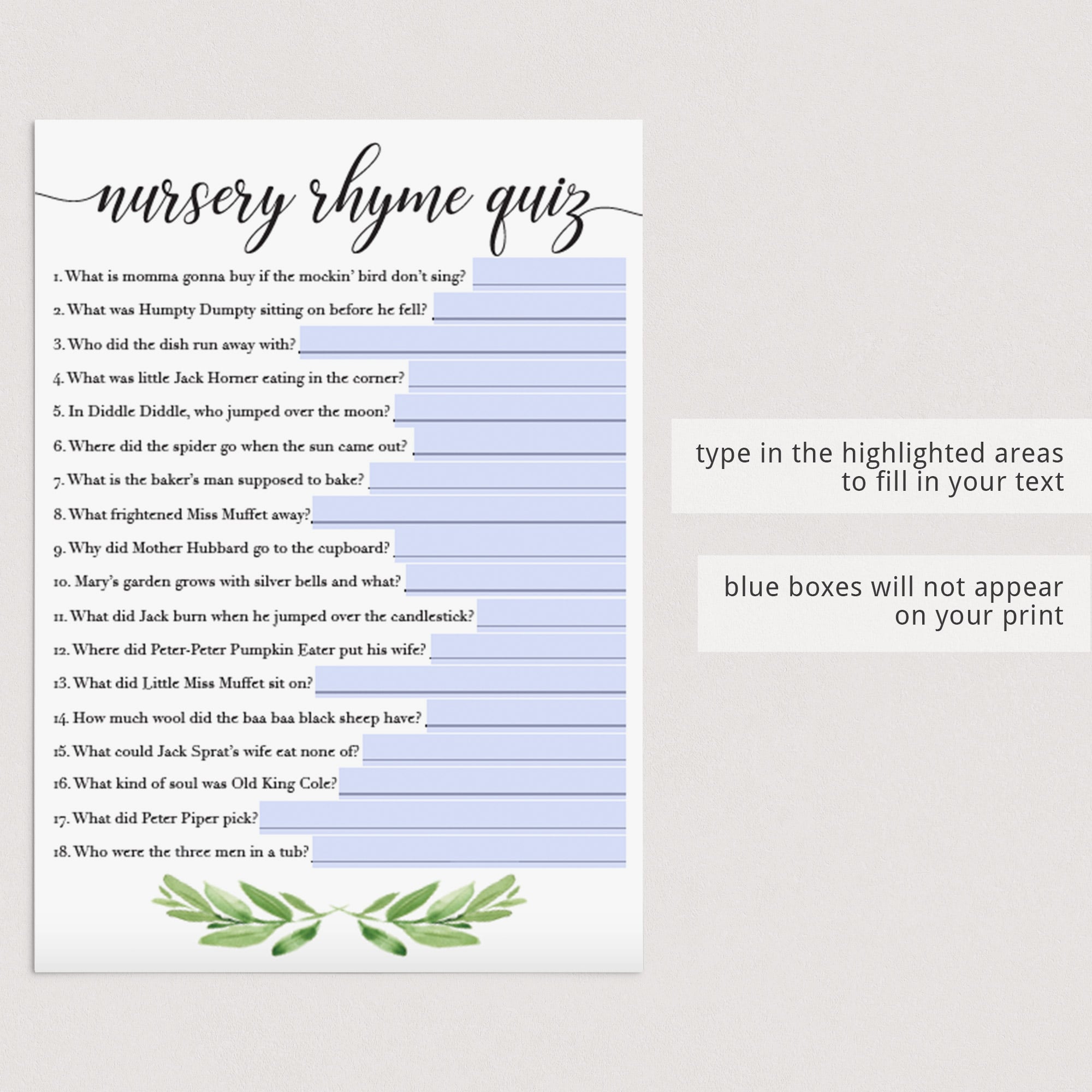 Zoom baby shower game nursery rhyme quiz by LittleSizzle