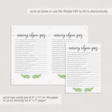 Green Baby Shower Nursery Rhyme Quiz Virtual & Printable
