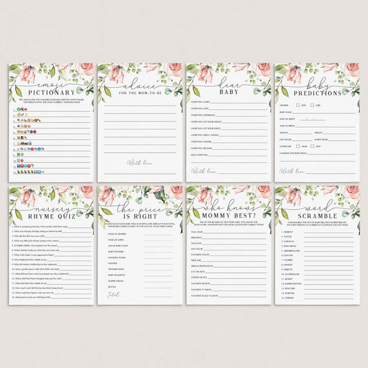 Blush Floral Baby Shower Game Bundle For Zoom by LittleSizzle
