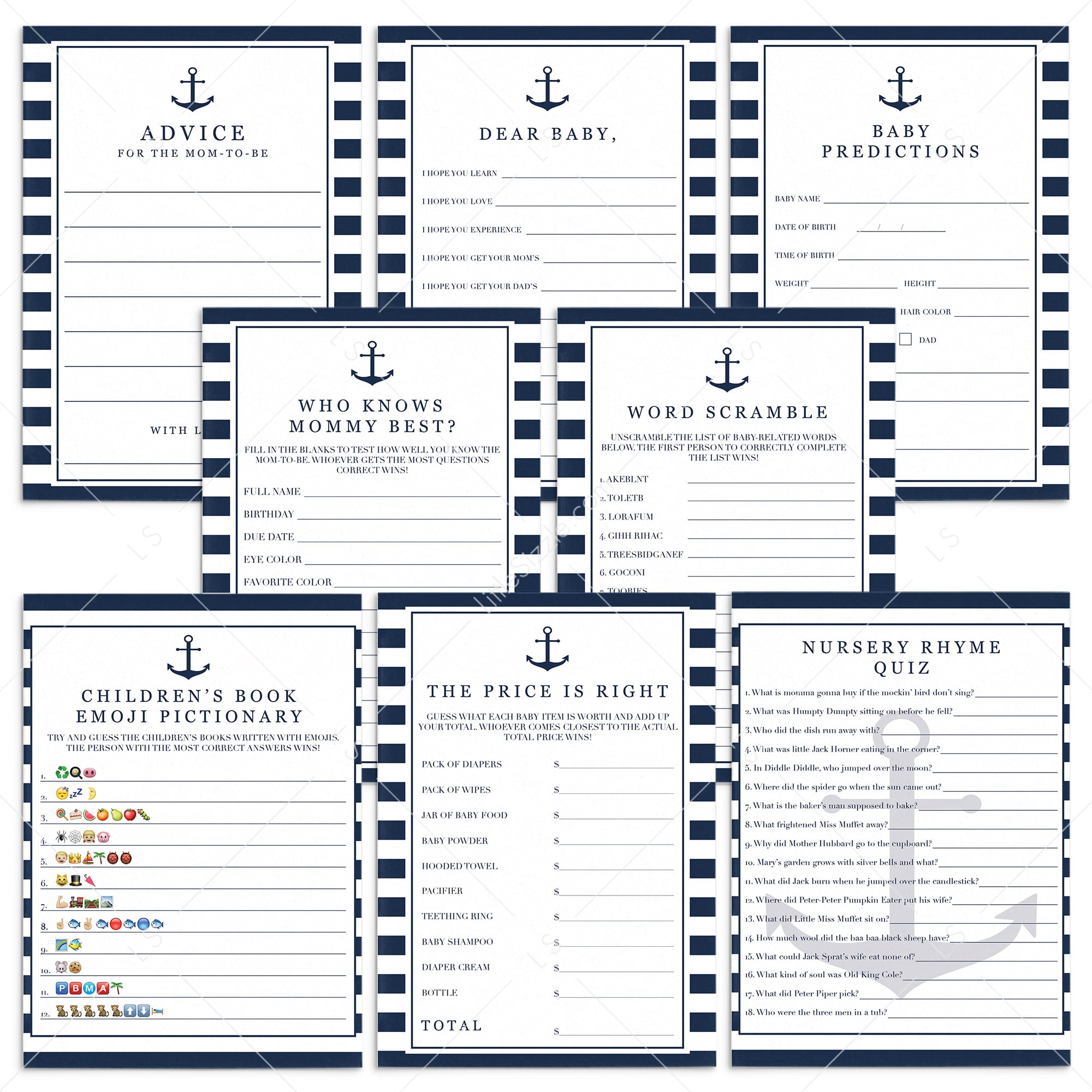 8 Virtual Boy Baby Shower Games Instant Download by LittleSizzle