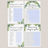 Modern Baby Shower Games Package Eucalyptus Leaves