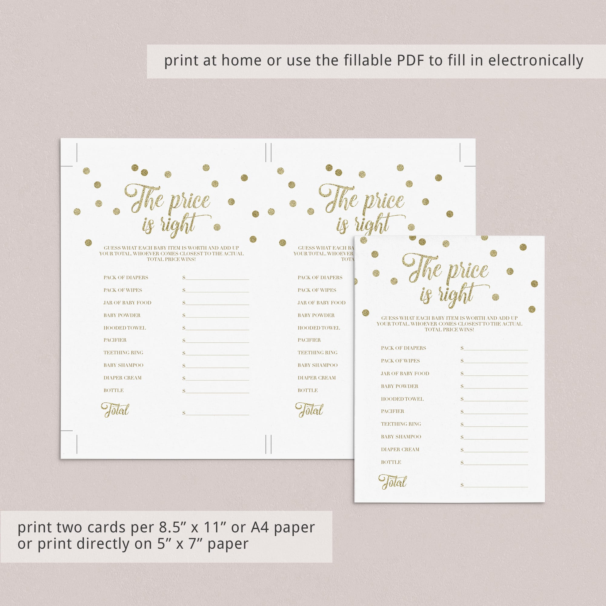 Price is Right Baby Shower Game Printable & Fillable PDF Template by LittleSizzle