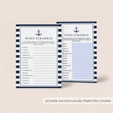 Nautical Baby Shower Word Scramble Printable & Fillable PDF Template