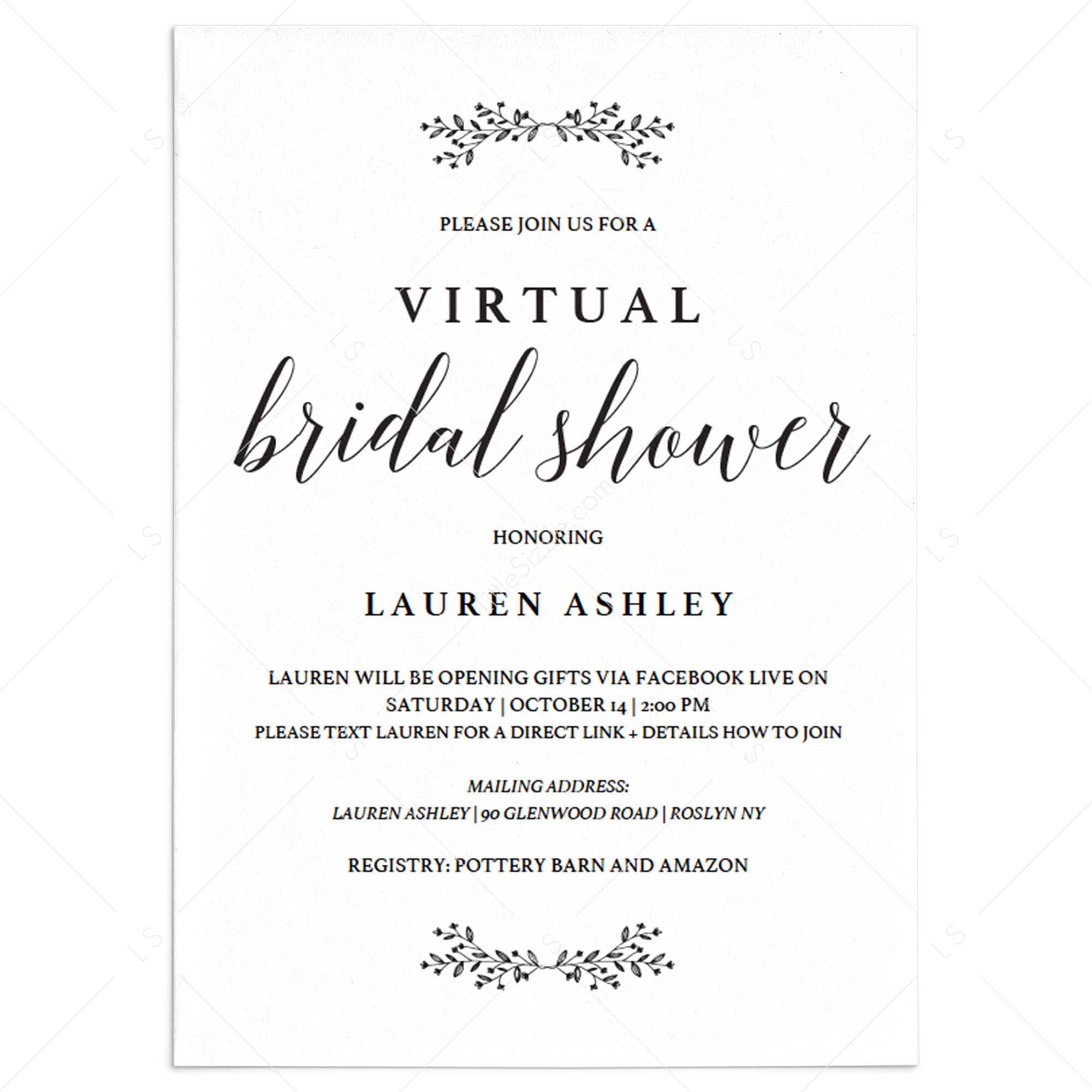 Editable Virtual Bridal Shower Invite Rustic Chic by LittleSizzle