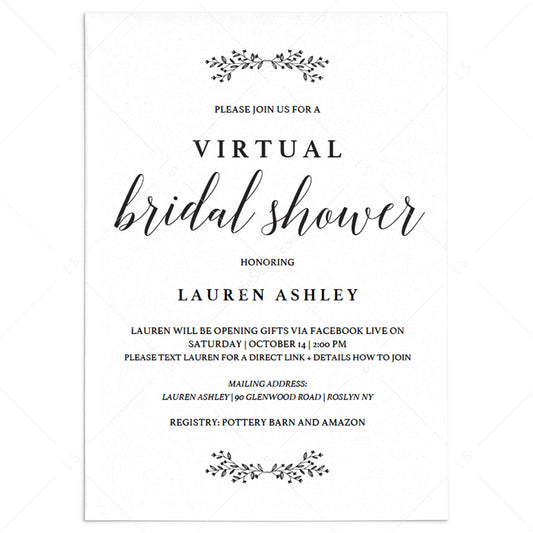Editable Virtual Bridal Shower Invite Rustic Chic by LittleSizzle