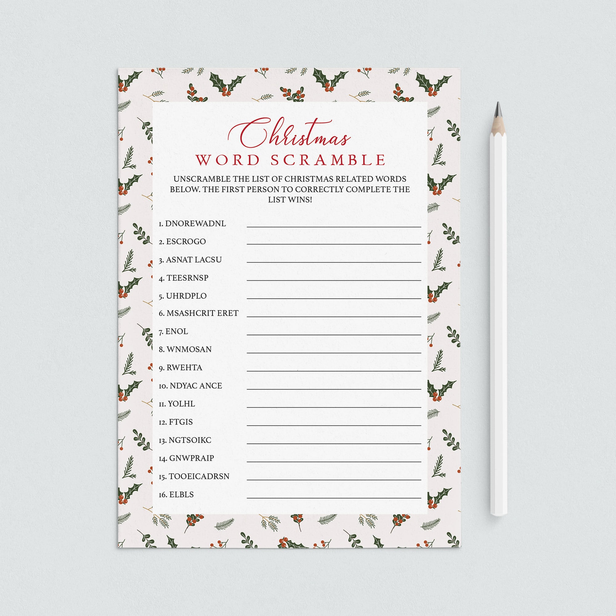 Unscramble The Christmas Words Game Printable by LittleSizzle