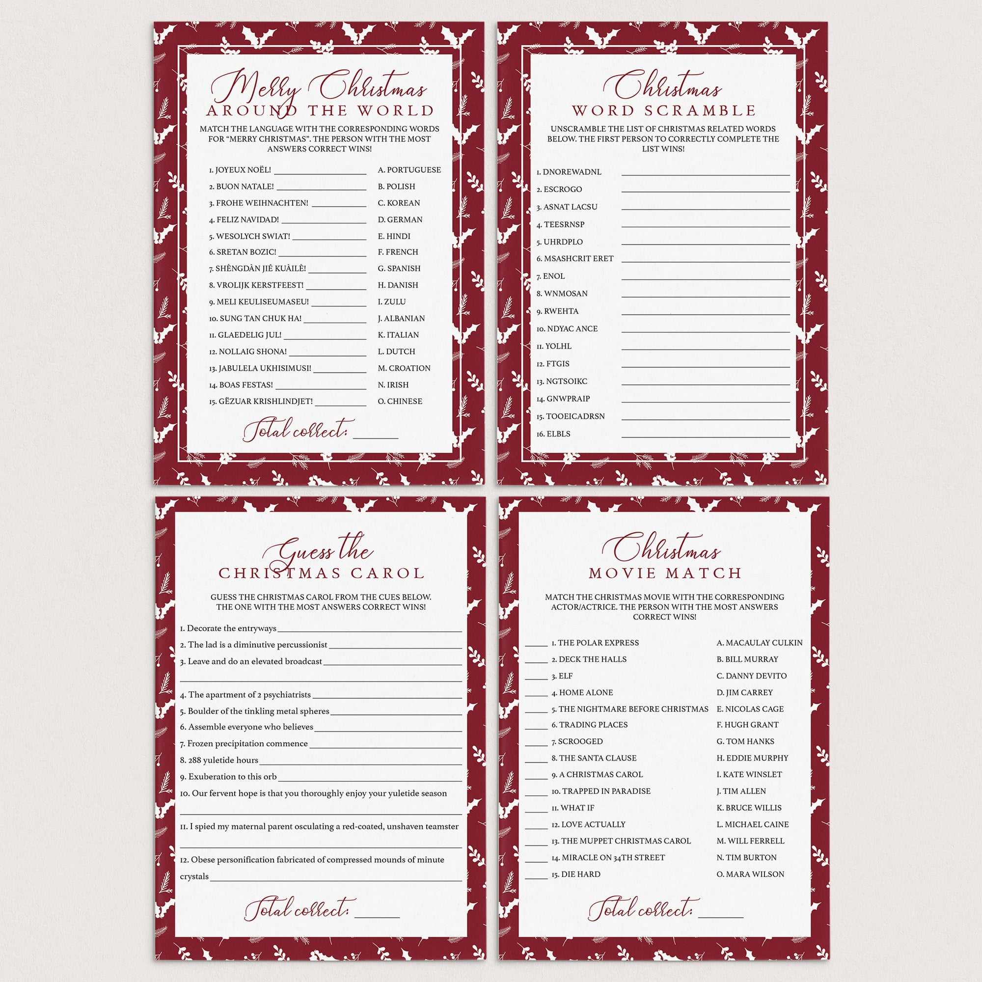 Christmas Games Bundle Printable Red And White by LittleSizzle