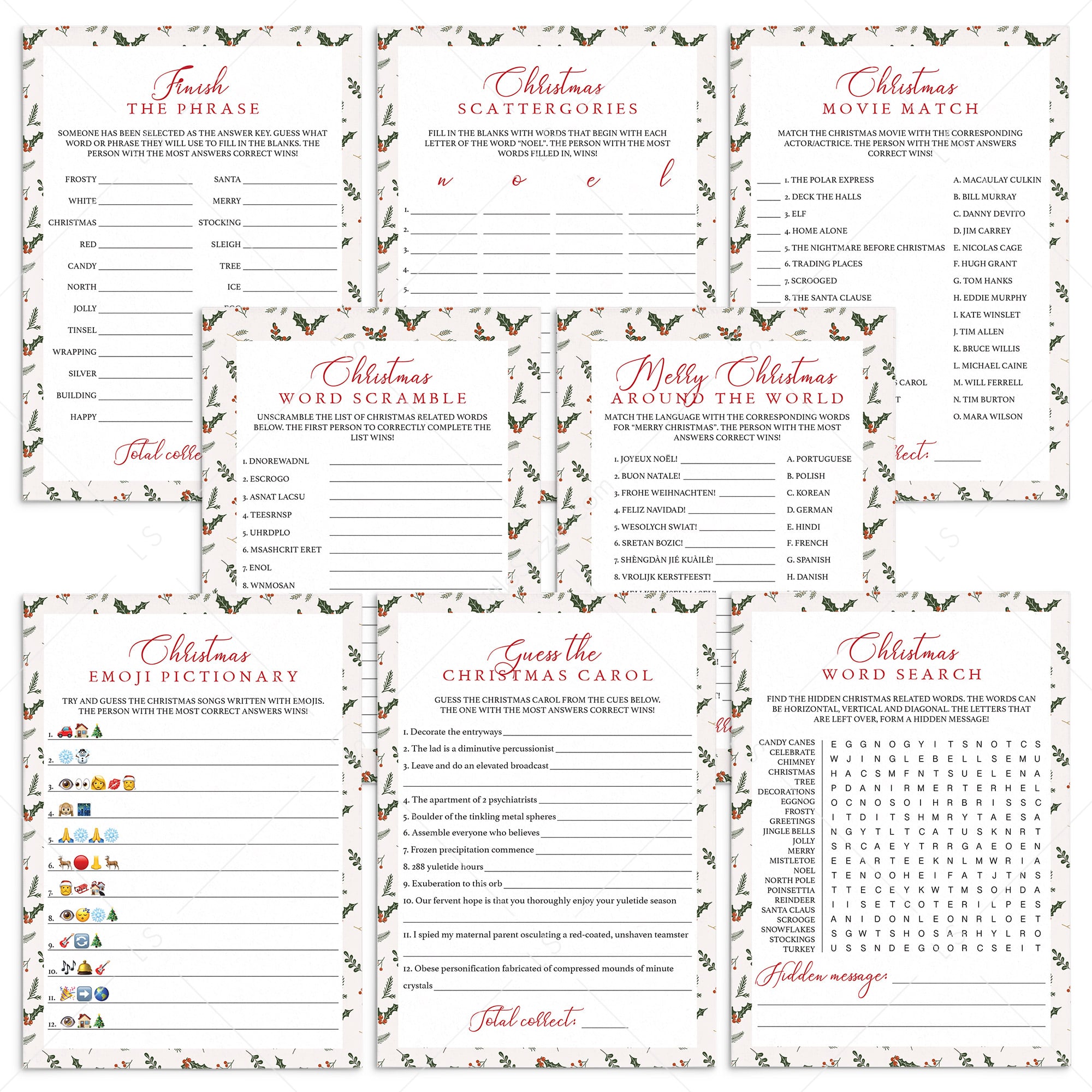 Holiday Party Games Package Instant Download by LittleSizzle