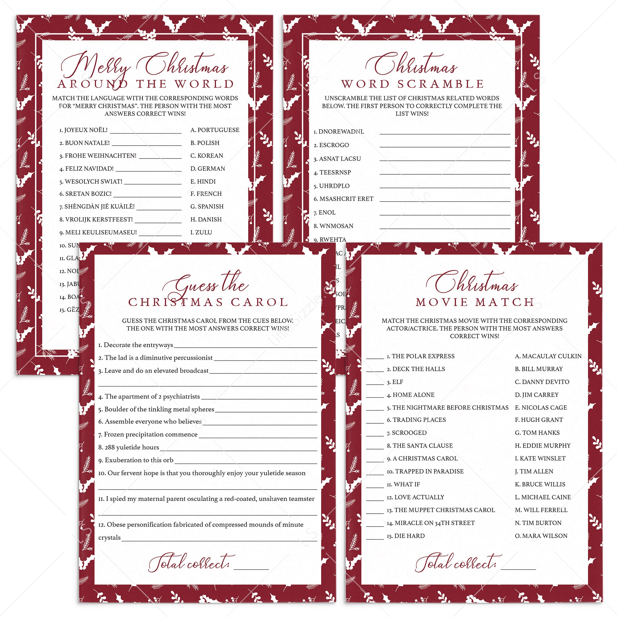 Christmas Games Bundle Printable Red And White by LittleSizzle