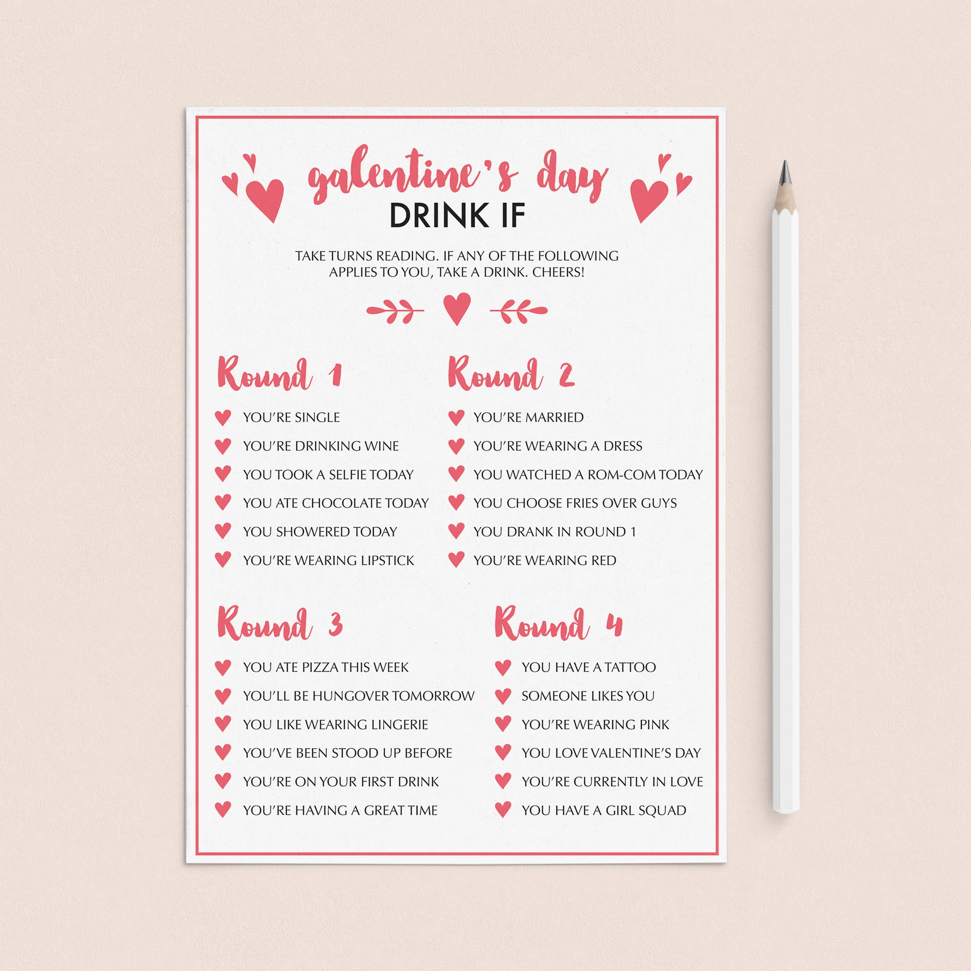 Galentine's Day Drinking Game Printable & Virtual Files by LittleSizzle