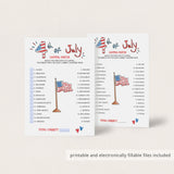 Fourth of July Party Matching Game Instant Download