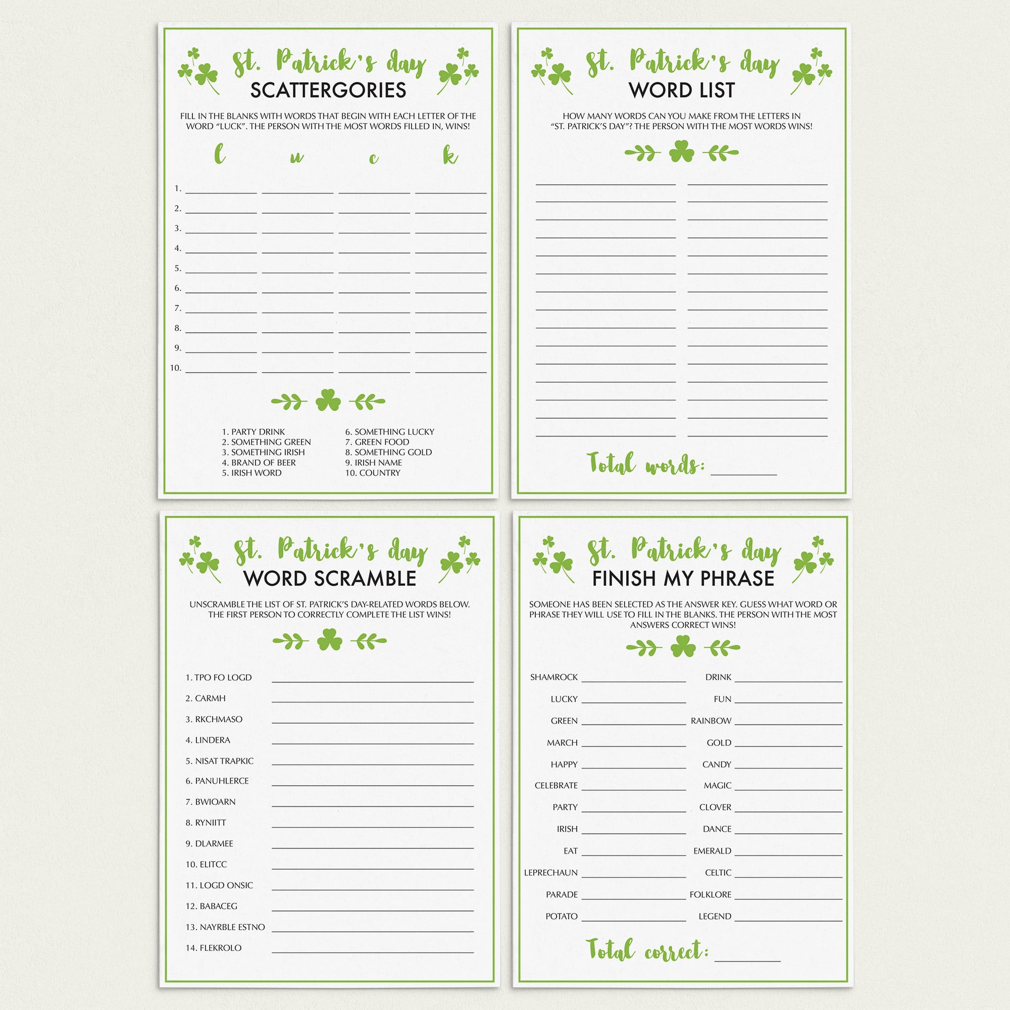 4 Saint Patricks Games For Kids & Adults To Print or Play Over Zoom by LittleSizzle