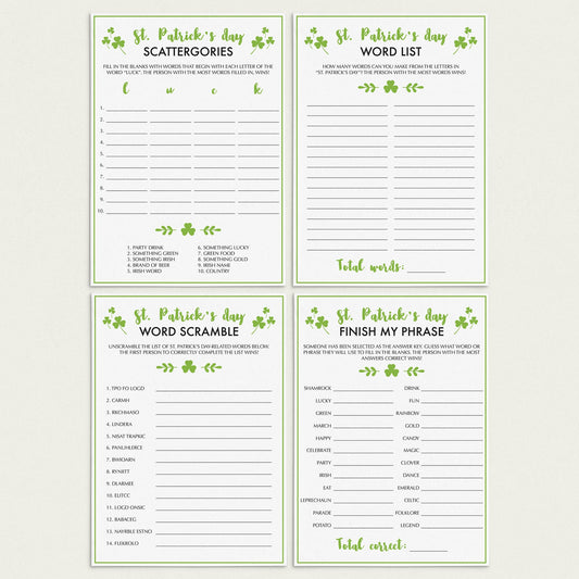 4 Saint Patricks Games For Kids & Adults To Print or Play Over Zoom by LittleSizzle