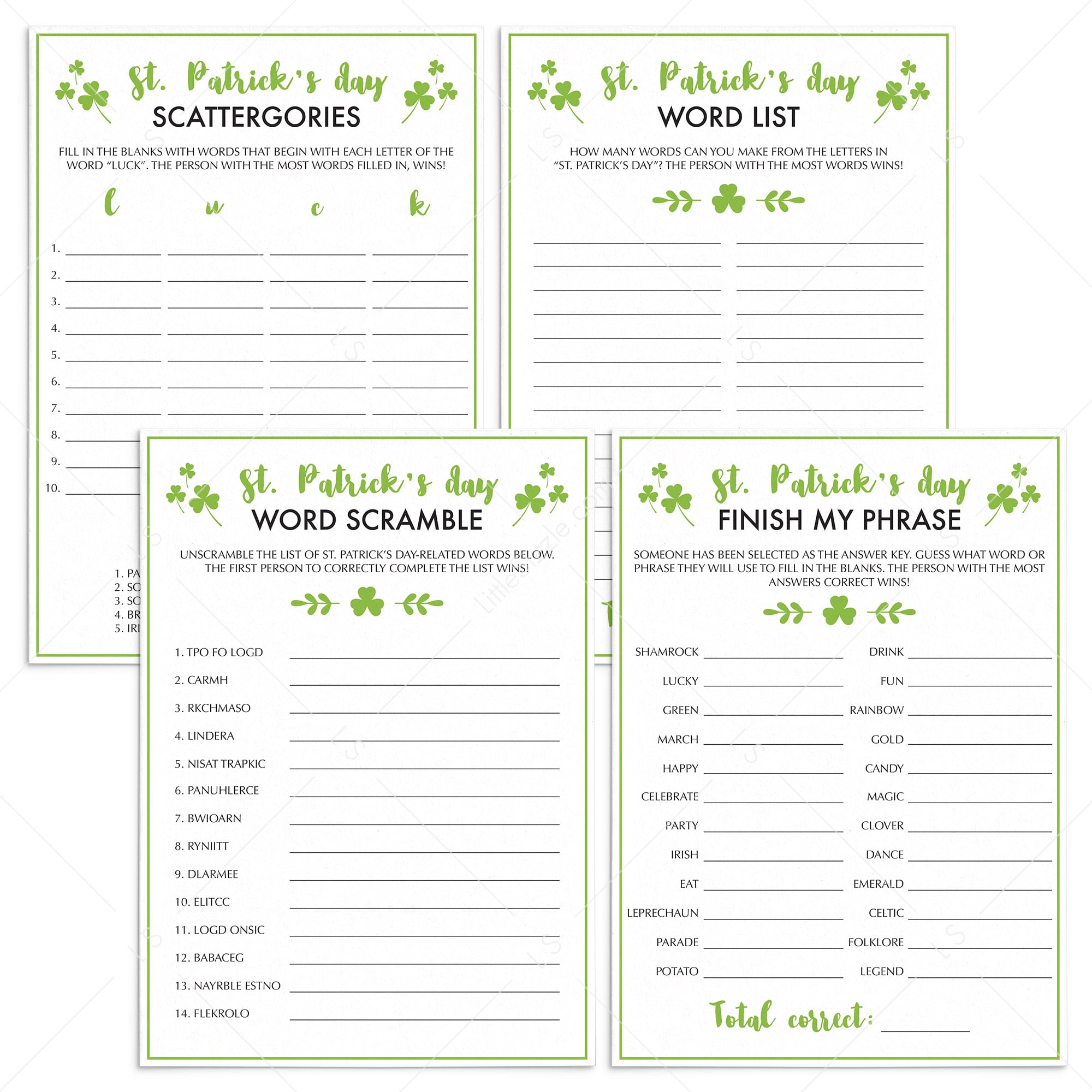 4 Saint Patricks Games For Kids & Adults To Print or Play Over Zoom by LittleSizzle