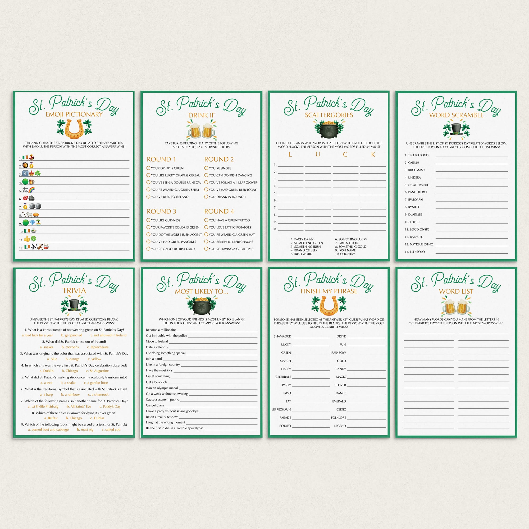 8 St. Patrick's Day Party Games Printable & Virtual by LittleSizzle