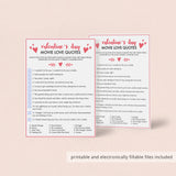 Valentine's Day Romantic Movie Quotes Game Instant Download