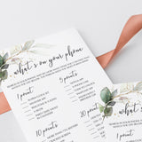 Greenery What's On Your Phone Game for Women's Birthday Party