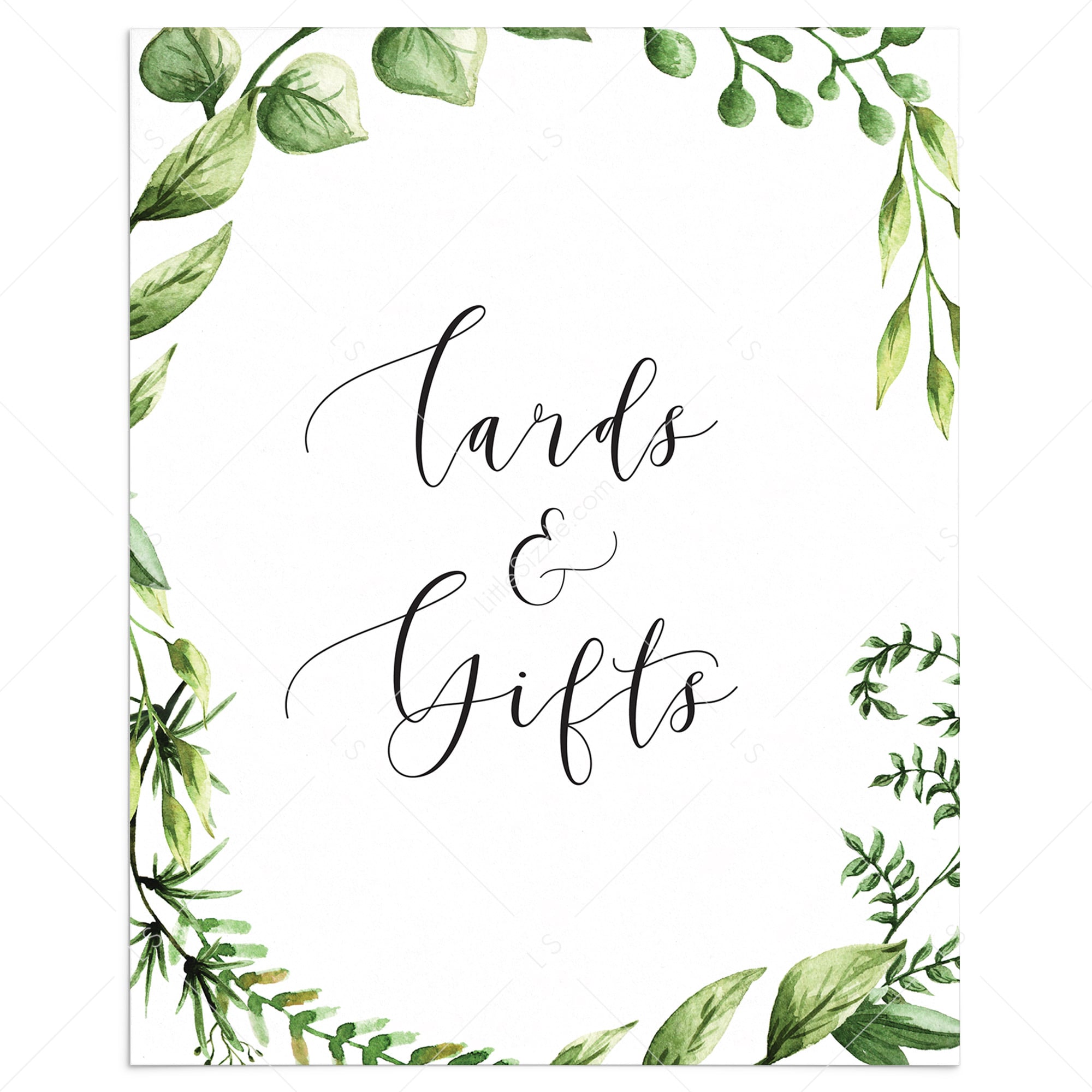 Greenery party decor printable cards and gifts table sign by LittleSizzle
