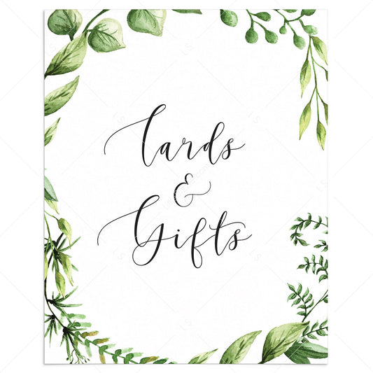 Greenery party decor printable cards and gifts table sign by LittleSizzle