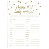 Guess the baby animal baby shower game gold printable by LittleSizzle