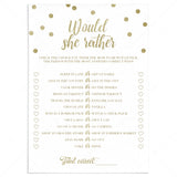 Printable would she rather baby shower game gold confetti by LittleSizzle