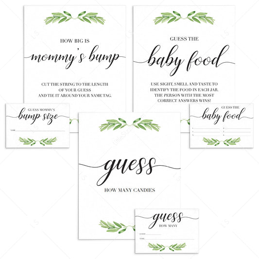 Greenery baby shower guessing signs and cards printables by LittleSizzle