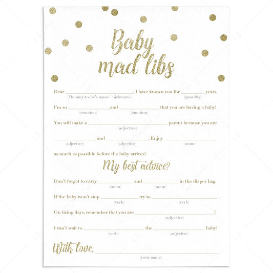 Baby mad libs advice cards for new mom gold by LittleSizzle