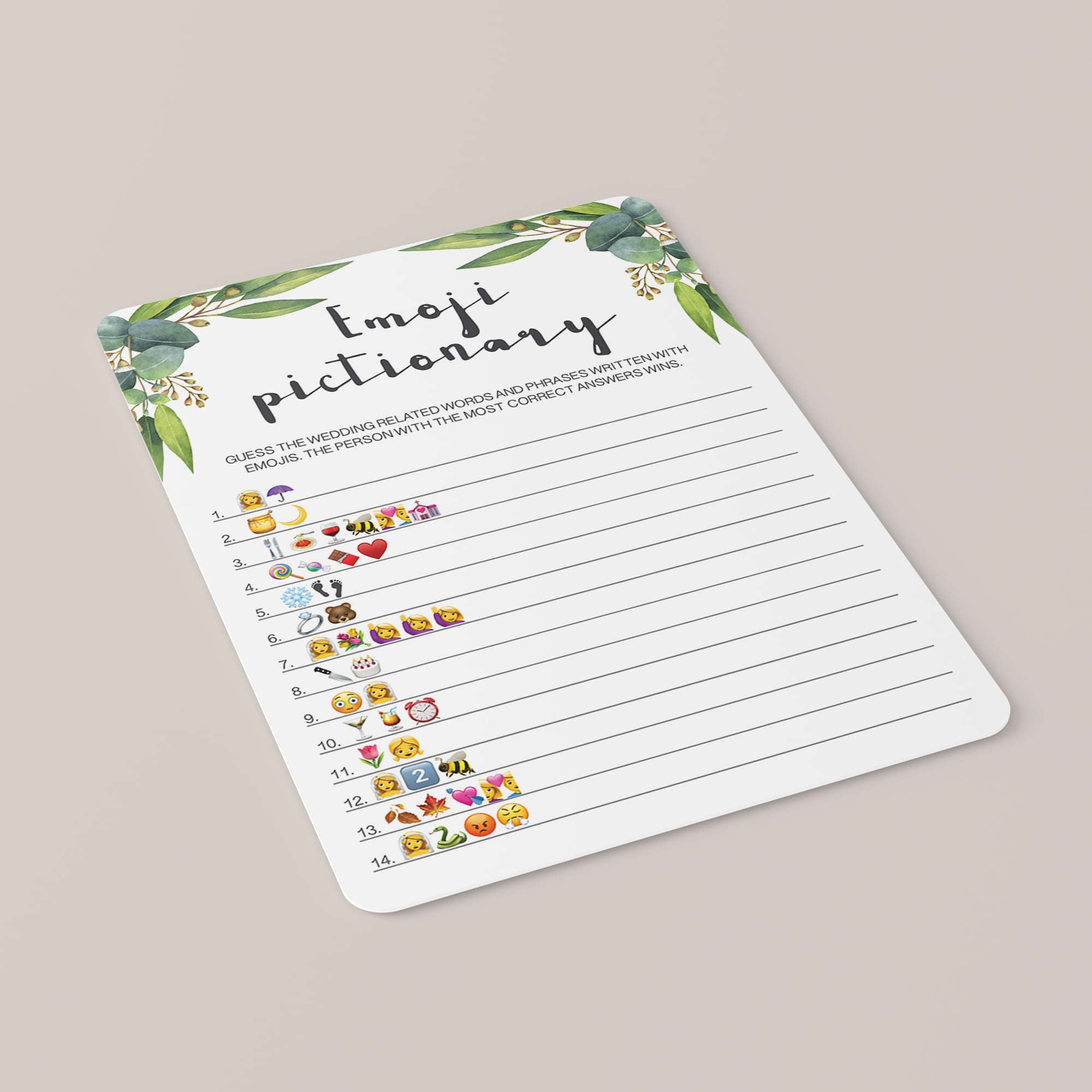 watercolor eucalyptus bridal shower games printable