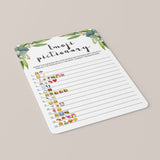 watercolor eucalyptus bridal shower games printable