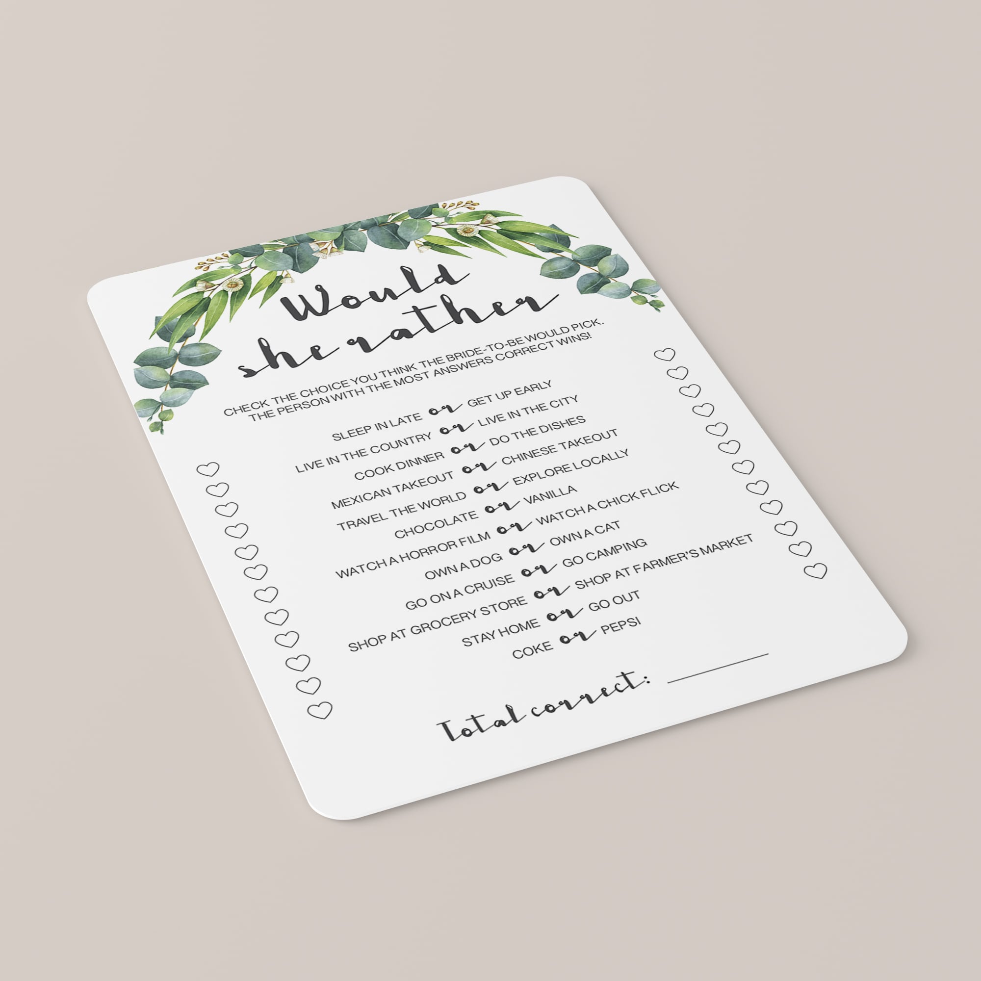 eucalyptus bridal shower games printable would she rather