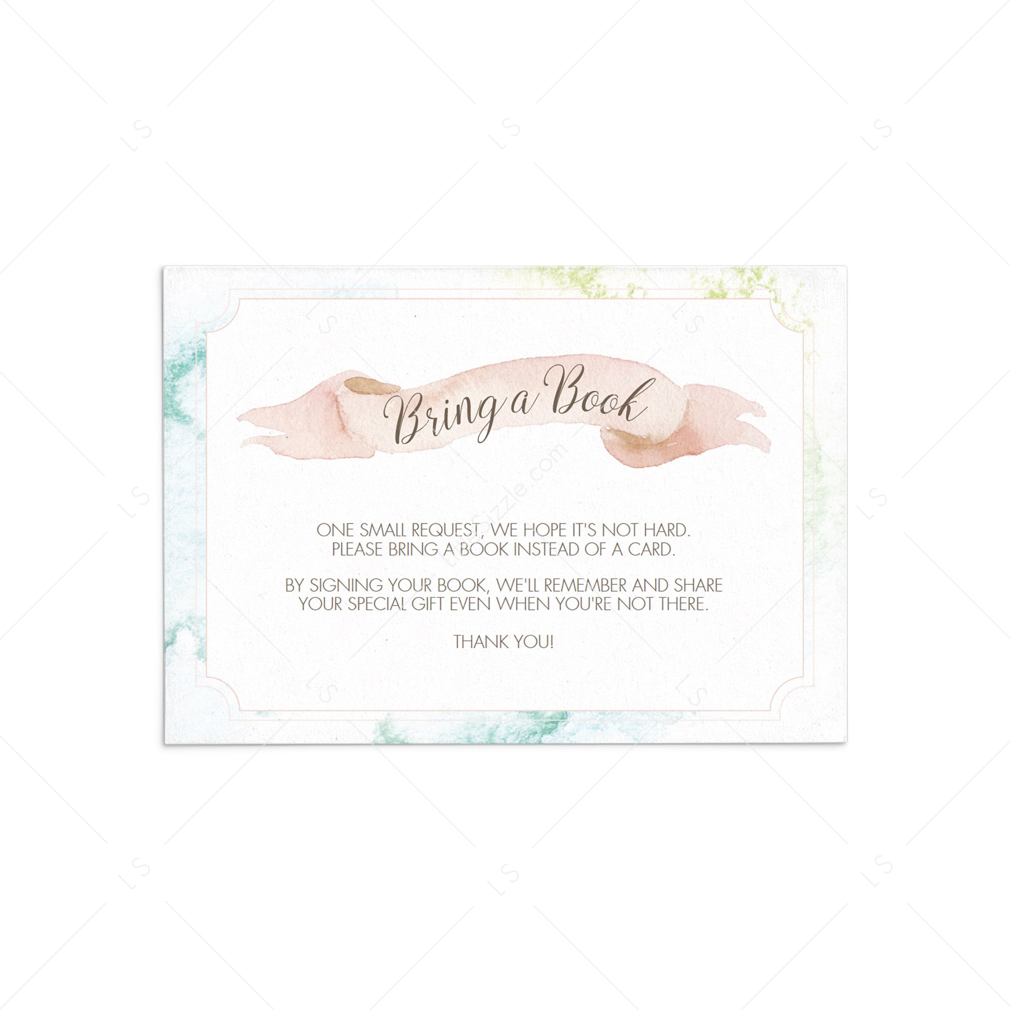 Watercolor baby shower book request card download by LittleSizzle