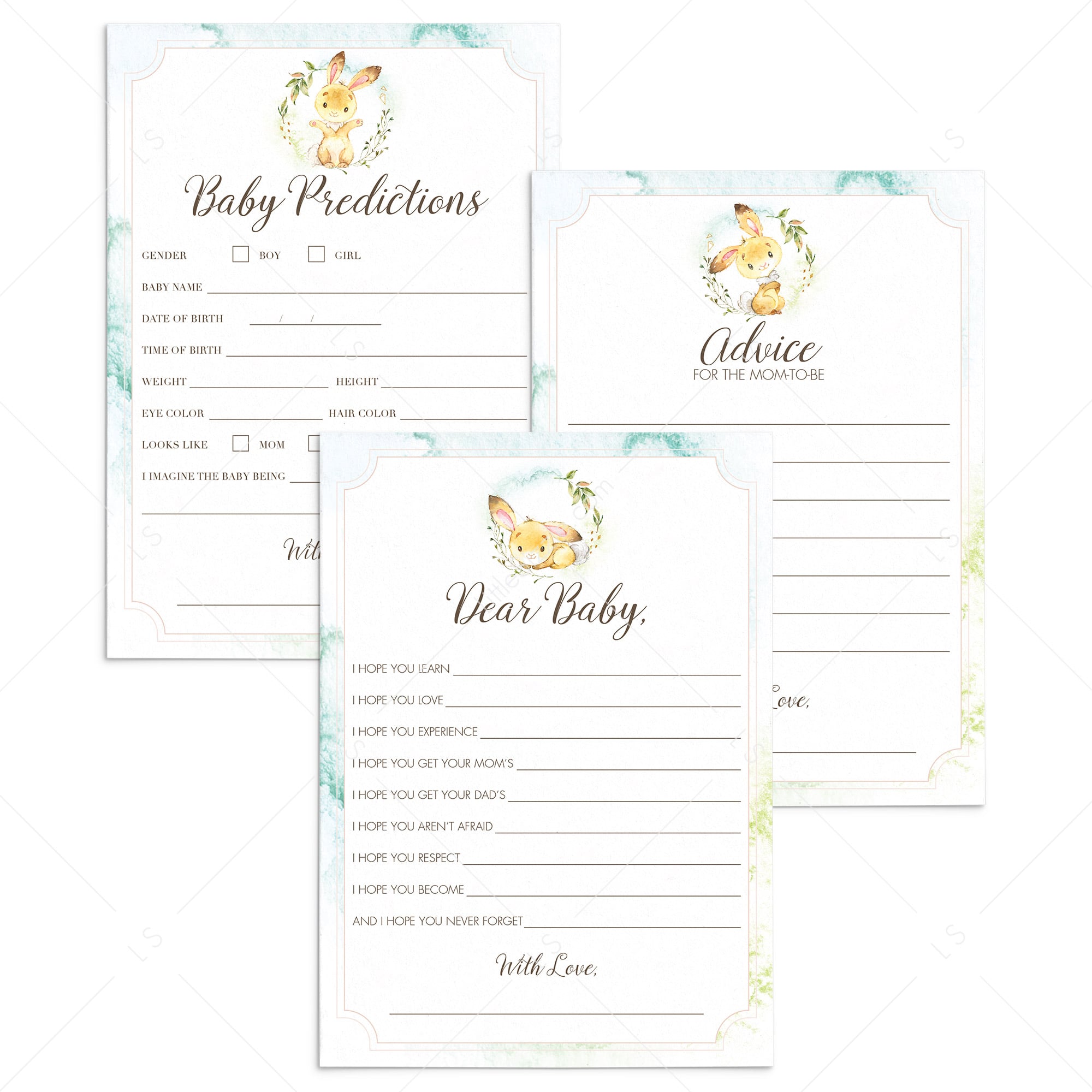 Bunny baby shower activities download PDF by LittleSizzle