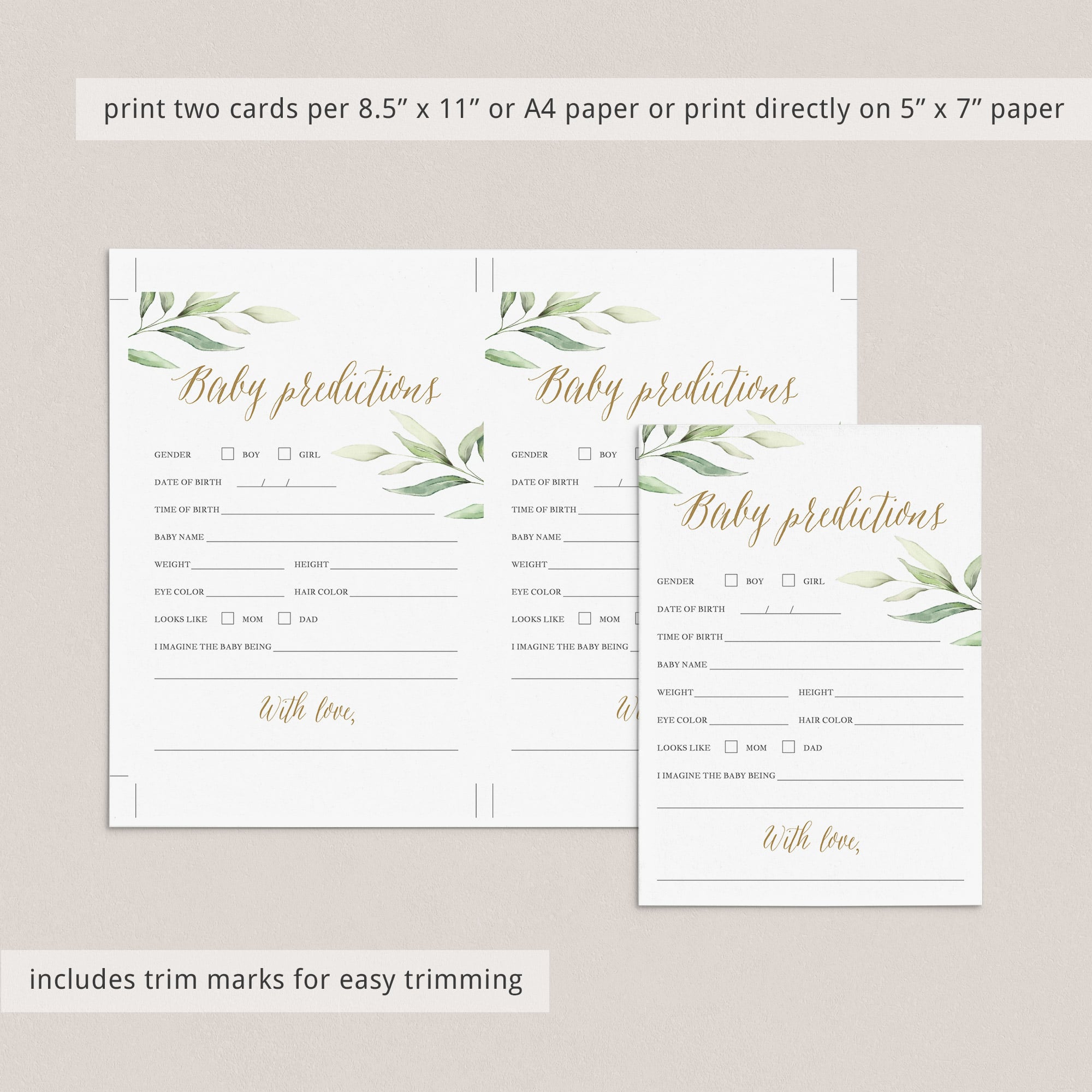 Watercolor leave baby shower games instant download by LittleSizzle