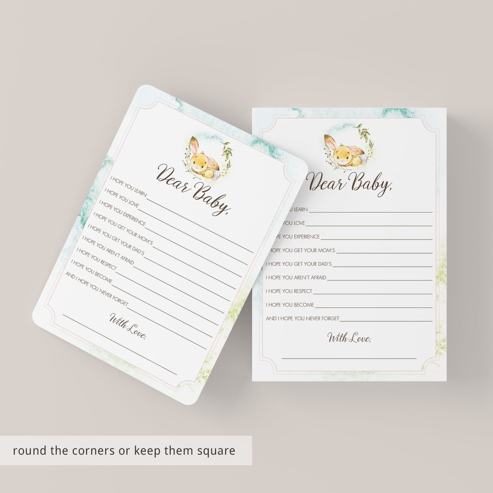 Instant download watercolor rabbit baby shower wish card by LittleSizzle