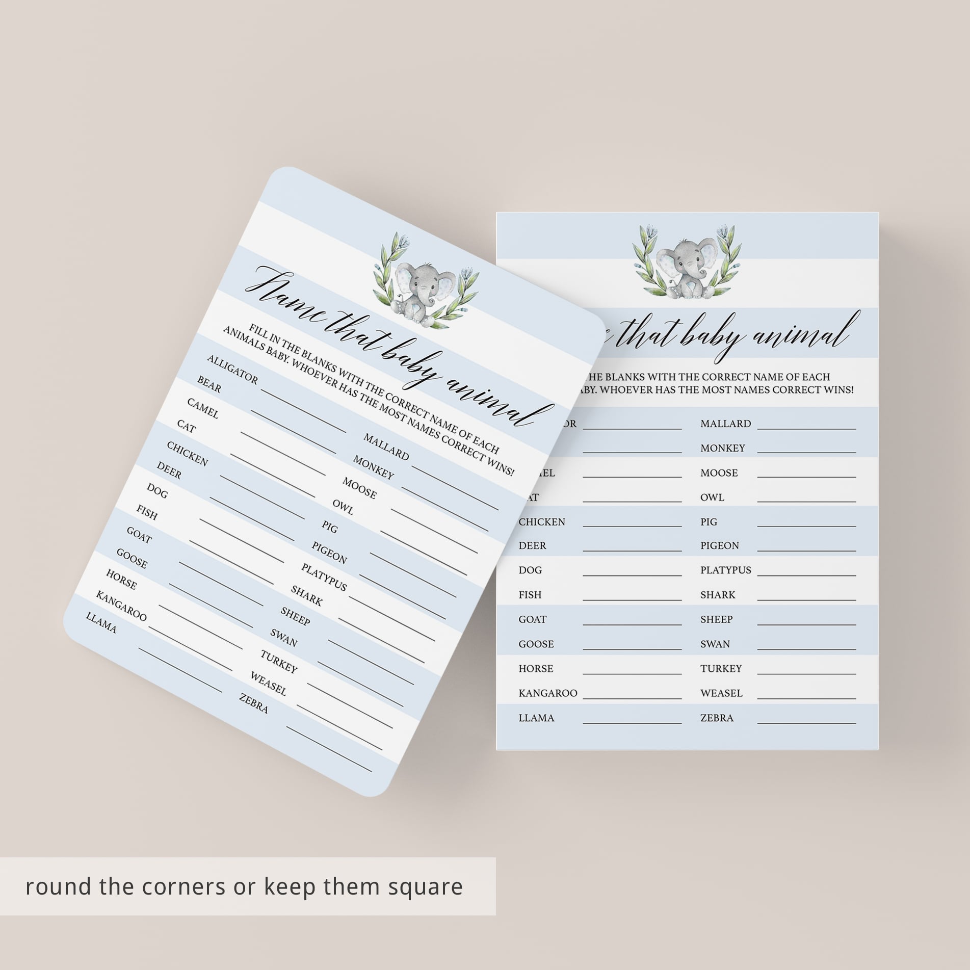 Blue and white baby shower name the animal game answers by LittleSizzle