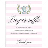 Girl baby shower diaper raffle sign with watercolor grey elephant by LittleSizzle