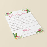 Pink and Green Floral Baby Predictions Game Cards