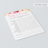 Watercolor Floral Baby Shower Search the Words Game