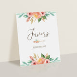 Bohemian Favors Table Sign Printable