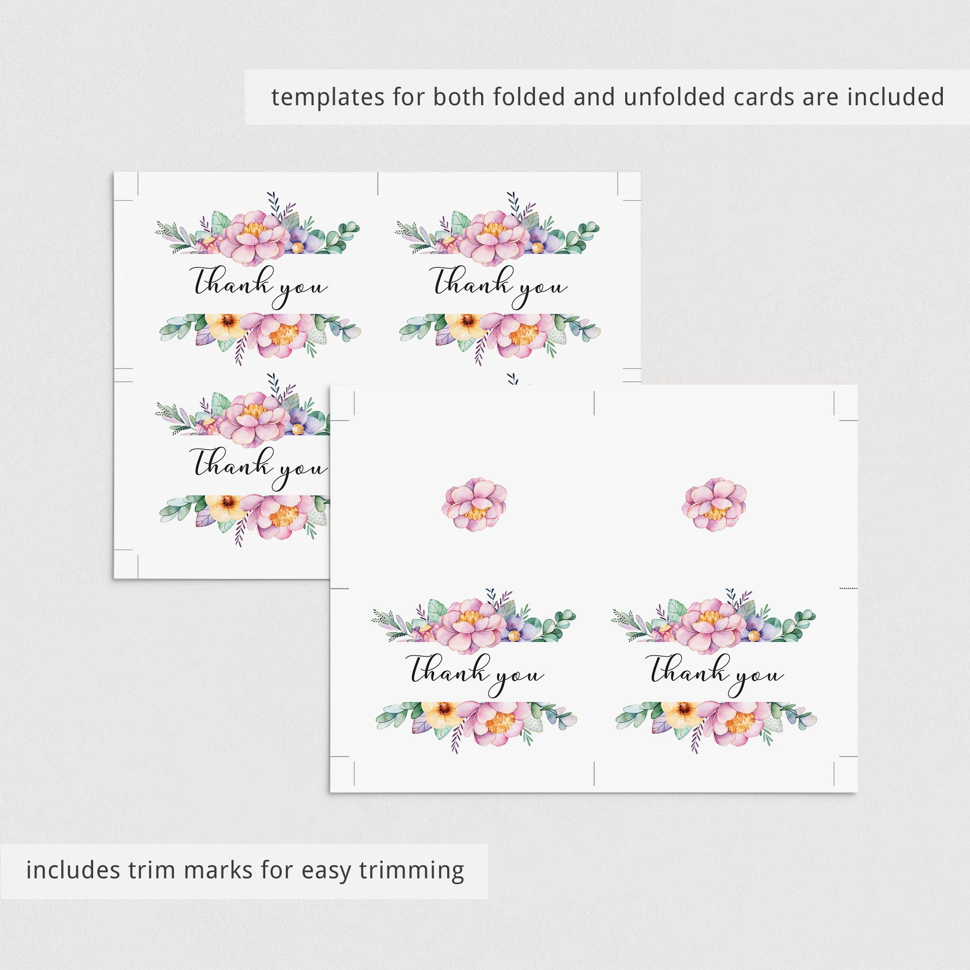 Pink and purple flowers thank you card printable by LittleSizzle