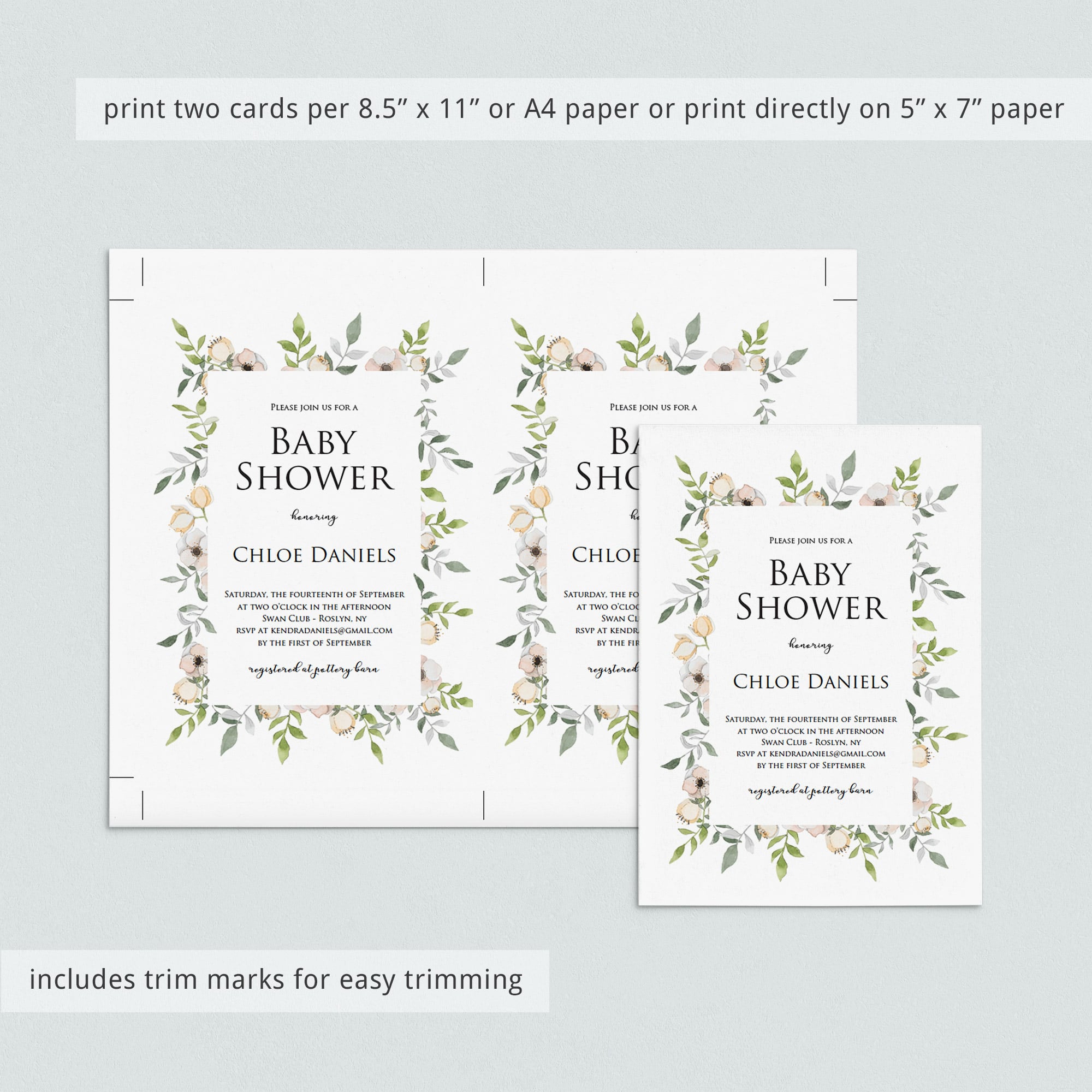 Girl baby shower evite template digital download by LittleSizzle