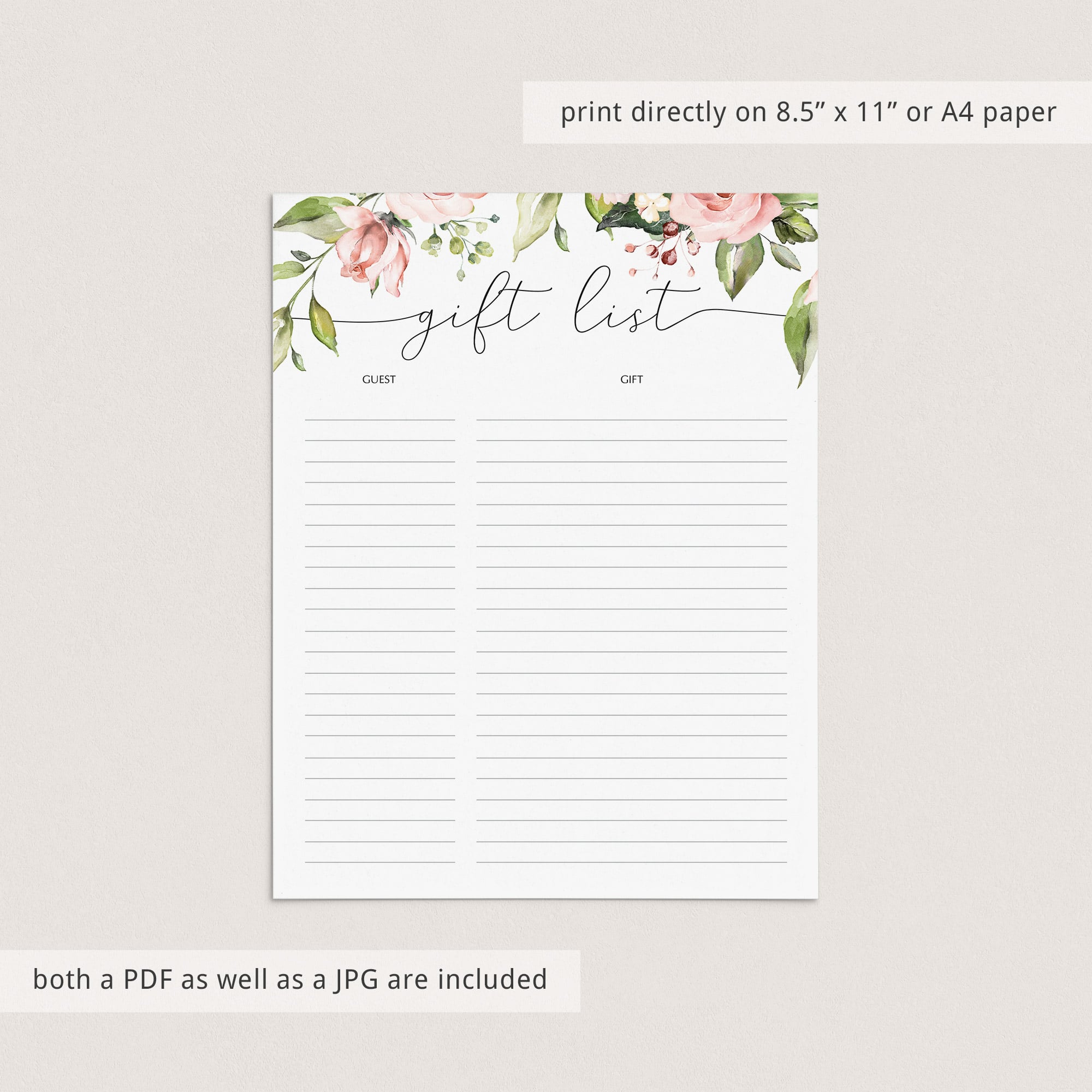 Guest and gift tracker for floral baby shower printable by LittleSizzle