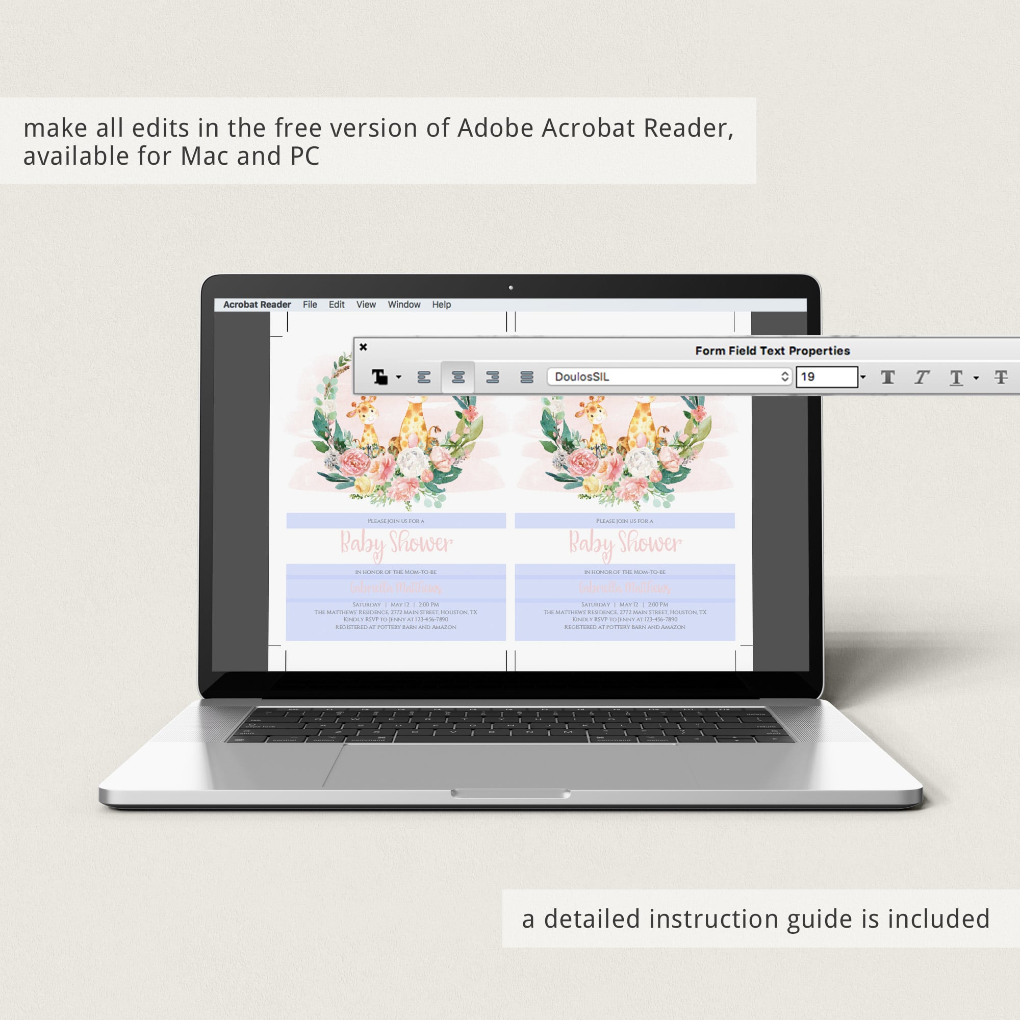 Editable safari animals baby shower invite watercolor florals by LittleSizzle