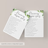 Greenery Nursery Rhyme Quiz BabyShower Game Instant Download