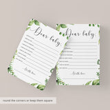 Wish for Baby Shower Card Printable with Watercolor Green Leaves