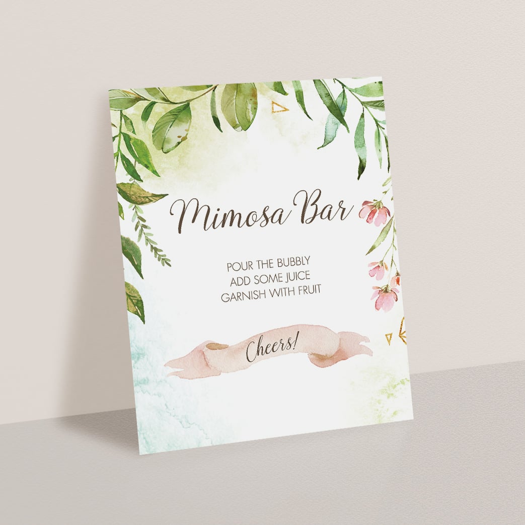 Green and pink watercolor mimosa bar sign for shower by LittleSizzle