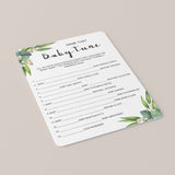 Greenery Guess The Baby Song Printable Game Card