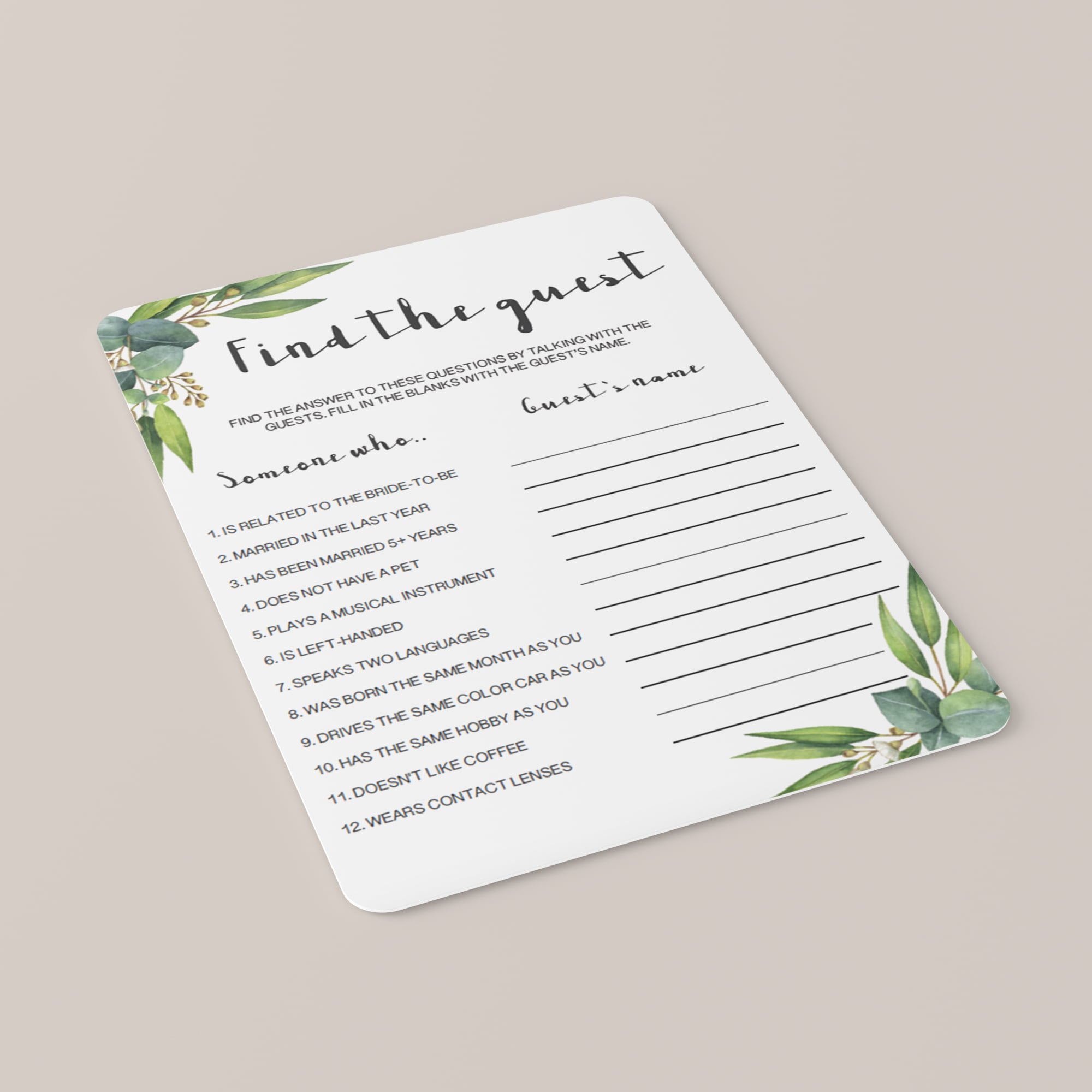 eucalyptus leaves bridal shower games printables